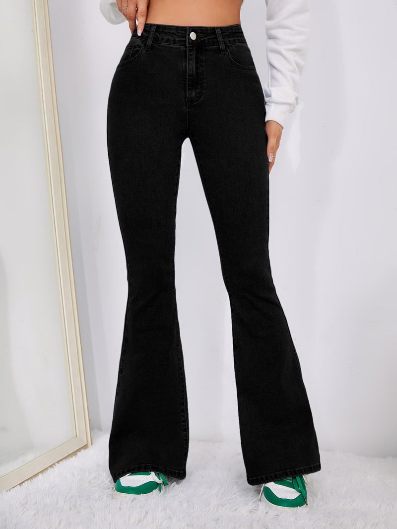 MULVARI Black Solid Low Waist Bootcut Denim Jeans for Women's & Girls'(255-Black-32) - Image 3
