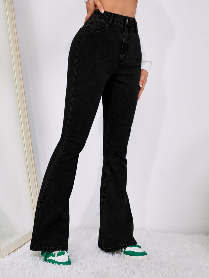 MULVARI Black Solid Low Waist Bootcut Denim Jeans for Women's & Girls'(255-Black-32) - Image 4