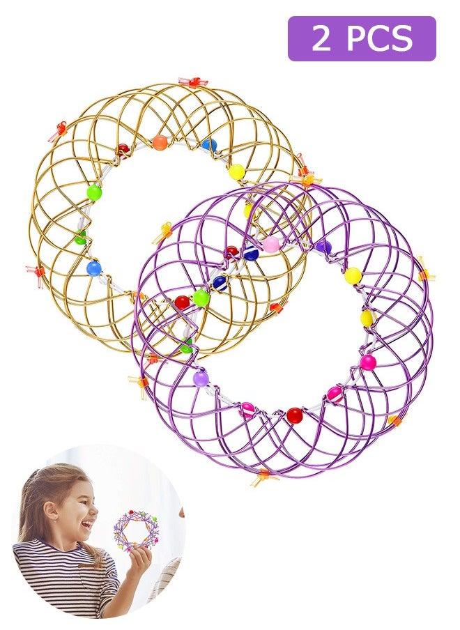 Urit 2 Pcs Flexible Iron Basket Toy, Handmade Wire Creative Toy, Magic Loops Wire Fidget Toy Funny Rotating Toy for Teens party favors (Purple, Gold)  - Image 1