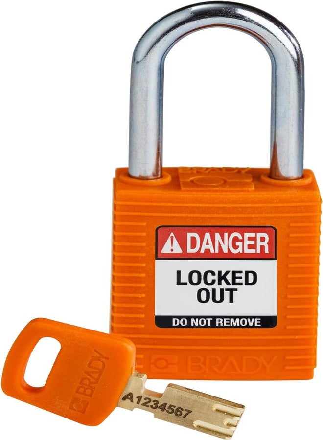 Brady SafeKey Lockout Padlock Nylon Orange 1.5" Steel Shkl Keyed Different - Image 1