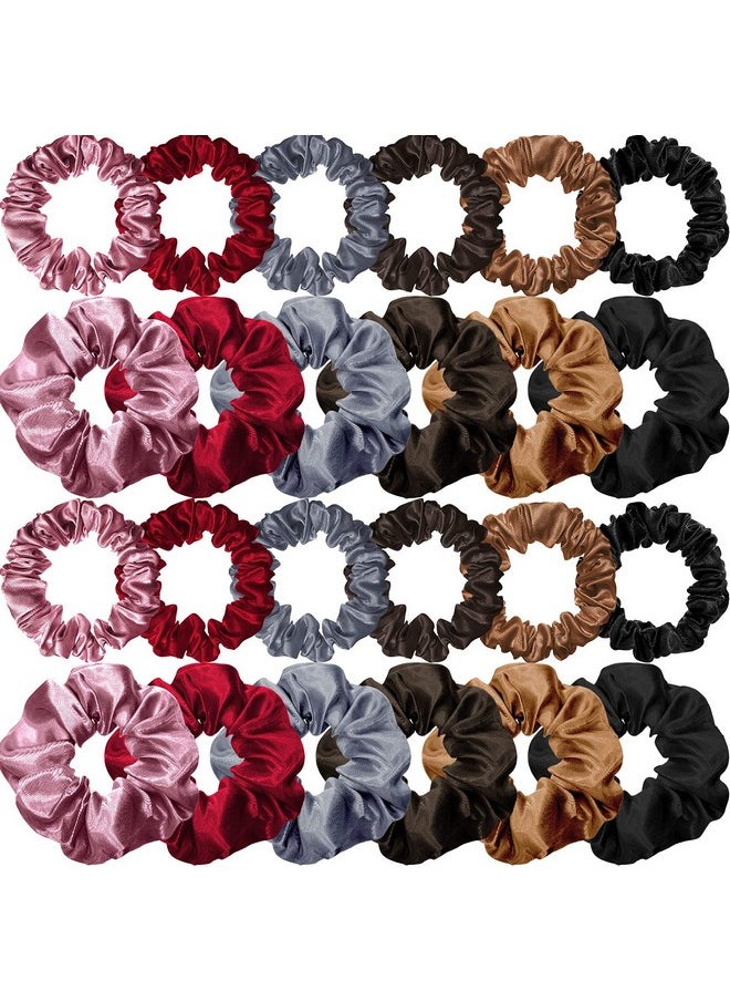 WILLBOND 24 Pieces Satin Hair Scrunchies Silk Elastic Bands Skinny Hair Ties Ropes Ponytail Holder for Women Girls Accessories Decorations (Charming Colors, Plain Pattern)  - Image 1