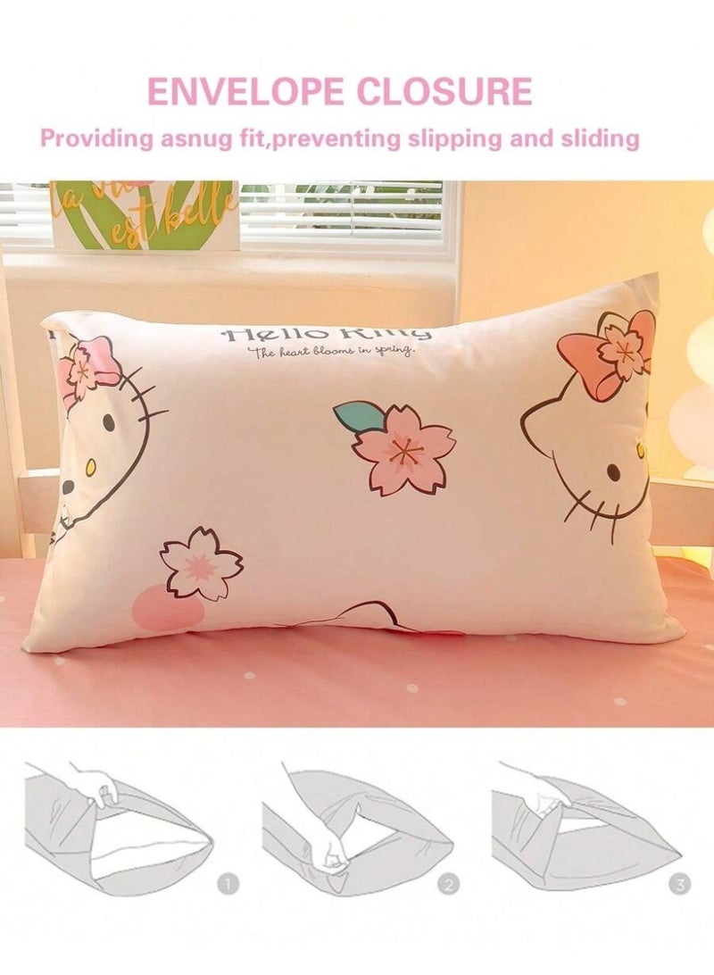 Hello Kitty Sakura Duvet Cover Set – Cute Kawaii Pink Floral Bedding – Soft Pastel Duvet Cover with Pillowcases (Comforter Not Included) - Image 4