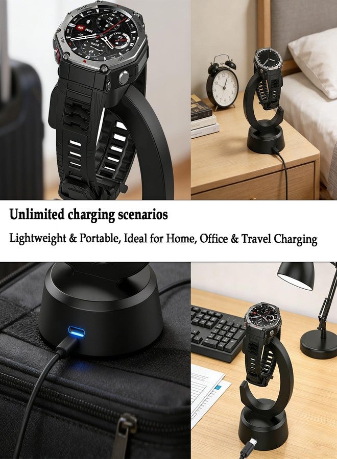 BLIKEJIN حامل شحن مغناطيسي لساعات Amazfit Cheetah 2 Ultra/Pro و Active 3 Premium و T-Rex 3/3 Pro/Ultra 2 و Active Max و Balance 1/2 و Helio Strap مع كابلين (USB-A و USB-C) - Image 4