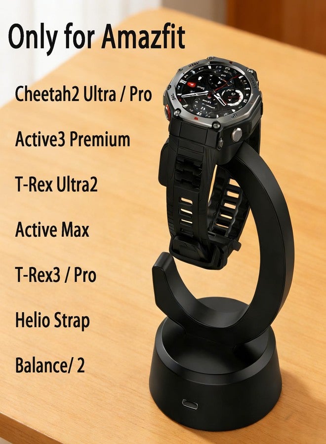 BLIKEJIN حامل شحن مغناطيسي لساعات Amazfit Cheetah 2 Ultra/Pro و Active 3 Premium و T-Rex 3/3 Pro/Ultra 2 و Active Max و Balance 1/2 و Helio Strap مع كابلين (USB-A و USB-C) - Image 2