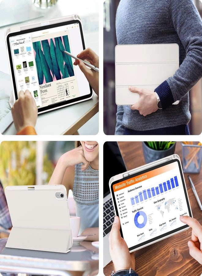 دتو جراب DTTO لجهاز iPad الجيل العاشر 10.9 بوصة 2022، غطاء خلفي نحيف ثلاثي الطي من مادة TPU الناعمة مع حامل قلم لجهاز iPad الجيل العاشر - خاصية التشغيل/الإيقاف التلقائي، أبيض - Image 5