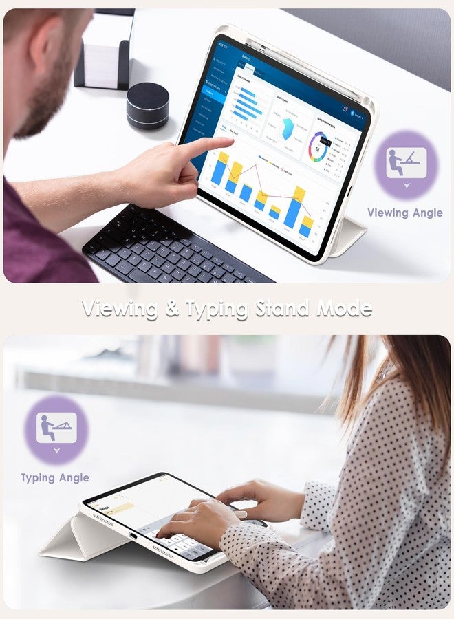 دتو جراب DTTO لجهاز iPad الجيل العاشر 10.9 بوصة 2022، غطاء خلفي نحيف ثلاثي الطي من مادة TPU الناعمة مع حامل قلم لجهاز iPad الجيل العاشر - خاصية التشغيل/الإيقاف التلقائي، أبيض - Image 4