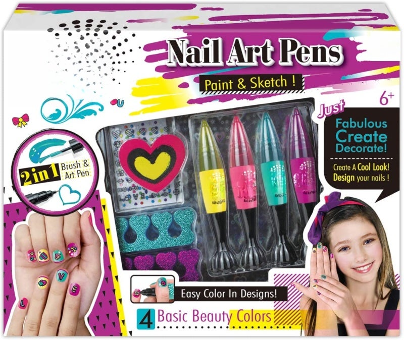 Glitter Nail Art Pens Set - Complete 10-Piece Kid-Friendly Kit With Easy Clean-Up, For Girls 5 Years And Older, Home Spa Parties & Creative Manicure Pedicure Activities - Image 1