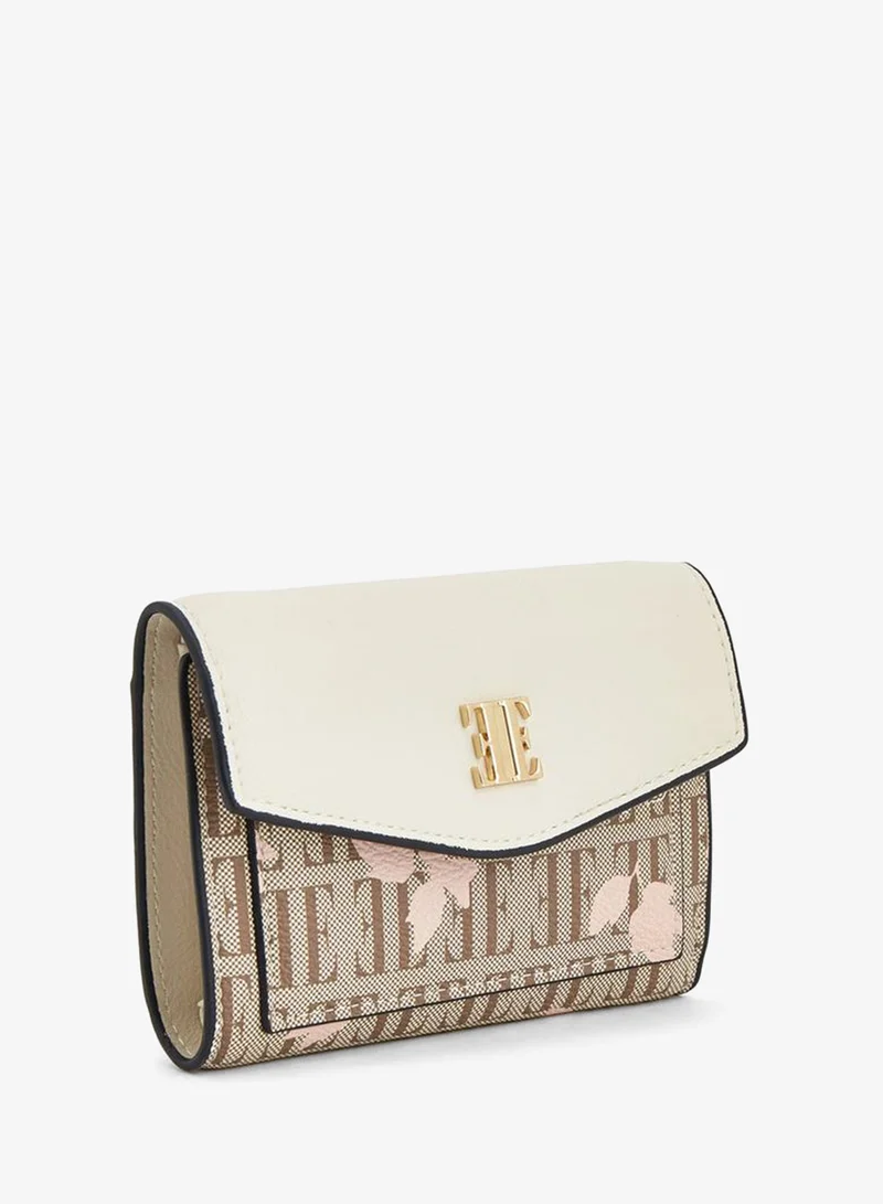 ايل Floral Monogram Print Wallet With Button Closure