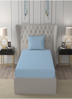 Raymond Raymond Home Single Sheet 120 Thread Count Luxirious Mercerised 100% Cotton Bedding Solid Pre Shrunk Percale Finish Bed Linen 2 Bedsheet and 2 Pillow Case - Sky Blue (152 * 229 CM)  - Image 1