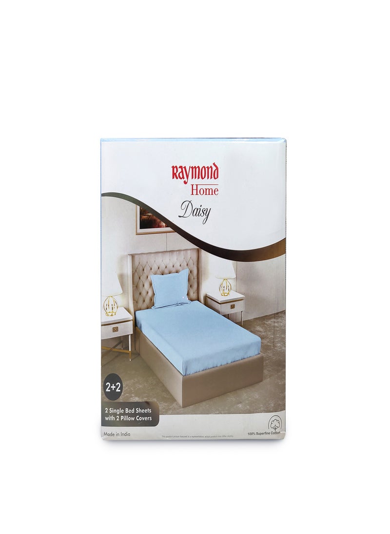 Raymond Raymond Home Single Sheet 120 Thread Count Luxirious Mercerised 100% Cotton Bedding Solid Pre Shrunk Percale Finish Bed Linen 2 Bedsheet and 2 Pillow Case - Sky Blue (152 * 229 CM)  - Image 4