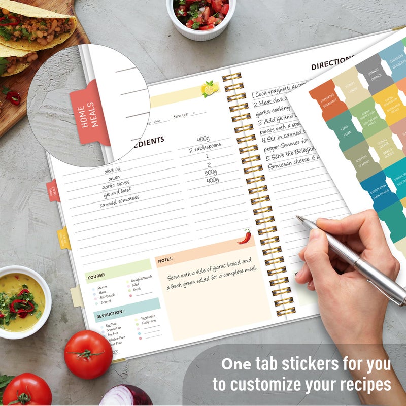 KAICN Recipe Book to Write in Your Own Recipes â€“ Blank Recipe Book Cookbook, Hardcover Recipe Notebook Recipe Journal Hold 175 Pages Recipes with Tab Sticker, Spiral-Bound Durable Kitchen Gift, 7.5"*10" - White - Image 3