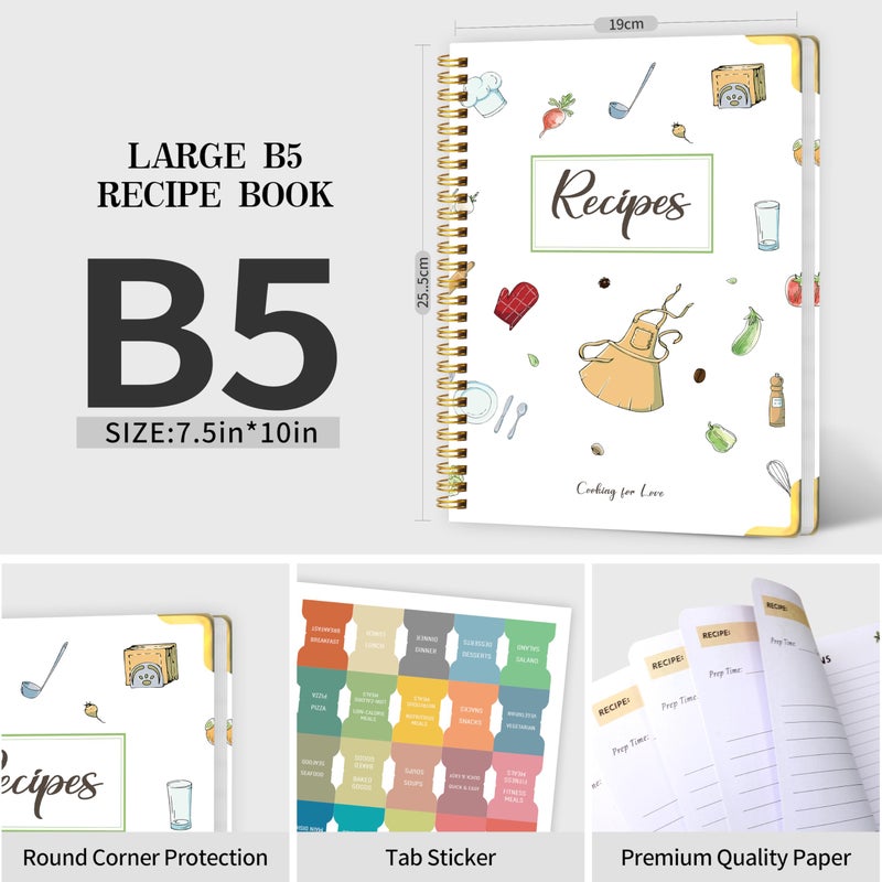 KAICN Recipe Book to Write in Your Own Recipes â€“ Blank Recipe Book Cookbook, Hardcover Recipe Notebook Recipe Journal Hold 175 Pages Recipes with Tab Sticker, Spiral-Bound Durable Kitchen Gift, 7.5"*10" - White - Image 2