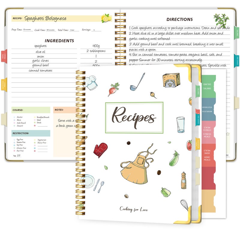 KAICN Recipe Book to Write in Your Own Recipes â€“ Blank Recipe Book Cookbook, Hardcover Recipe Notebook Recipe Journal Hold 175 Pages Recipes with Tab Sticker, Spiral-Bound Durable Kitchen Gift, 7.5"*10" - White - Image 1