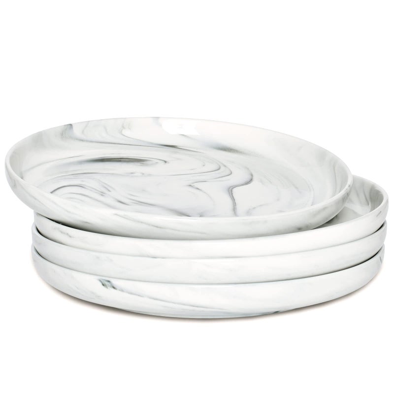 Bosmarlin Marbling Ceramic Rimmed Salad Plates 8 inches Set of 4 for Appetizer Pasta Dessert Microwave and Dishwasher Safe Grey 8 in