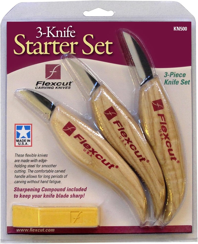 FLEXCUT Wood Carving Knives | Starter Set of 3 Woodcarving Knives | 1095 High Carbon Steel Blades | Ergonomic Ash Wood Handles for Beginners and Hobbyists | KN500 | Made in the U.S.A - Image 2