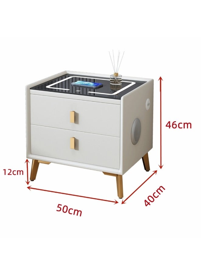 الأمويلات طاولات جانبية طاولة سرير ذكية مقاس 50×40×46سم – شحن لاسلكي، سماعة بلوتوث، إضاءة 3 ألوان وإدراج خشب كبيرة درجان – كومدينه أنيق مع تسريحة غرفة نوم عصرية – كمدينة بجانب السرير - Image 2