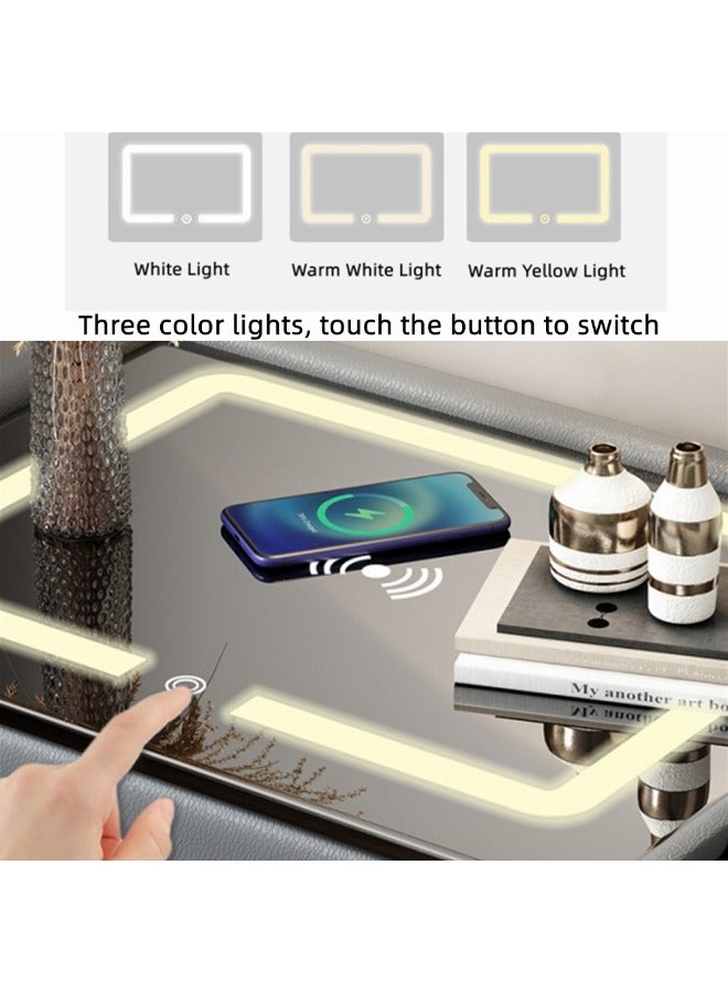 الأمويلات طاولات جانبية طاولة سرير ذكية مقاس 50×40×46سم – شحن لاسلكي، سماعة بلوتوث، إضاءة 3 ألوان وإدراج خشب كبيرة درجان – كومدينه أنيق مع تسريحة غرفة نوم عصرية – كمدينة بجانب السرير - Image 4