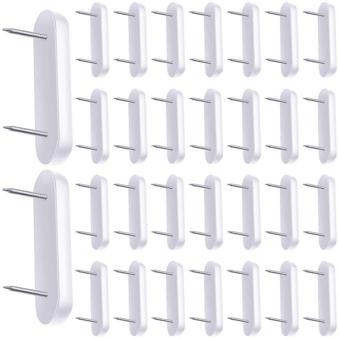 PLASTIC HEAD DOUBLE PINS BED SKIRT HOLDING PINS WHITE FURNITURE CHAIR LEG BROOCH GLIDE NAILS HOLDING BROOCH FOR SLIPCOVERS AND BEDSKIRTS30 PIECES