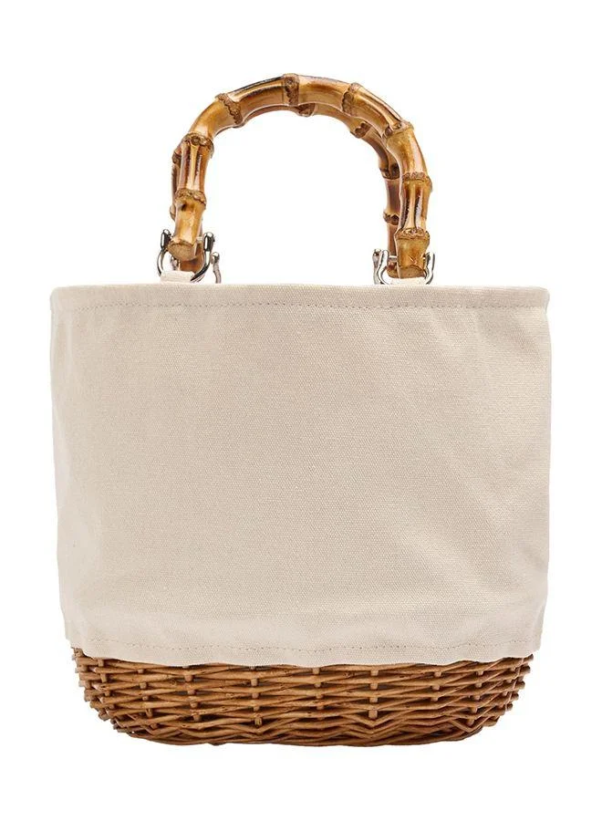 Parfois Tote Bag Canvas With Rattan Base M