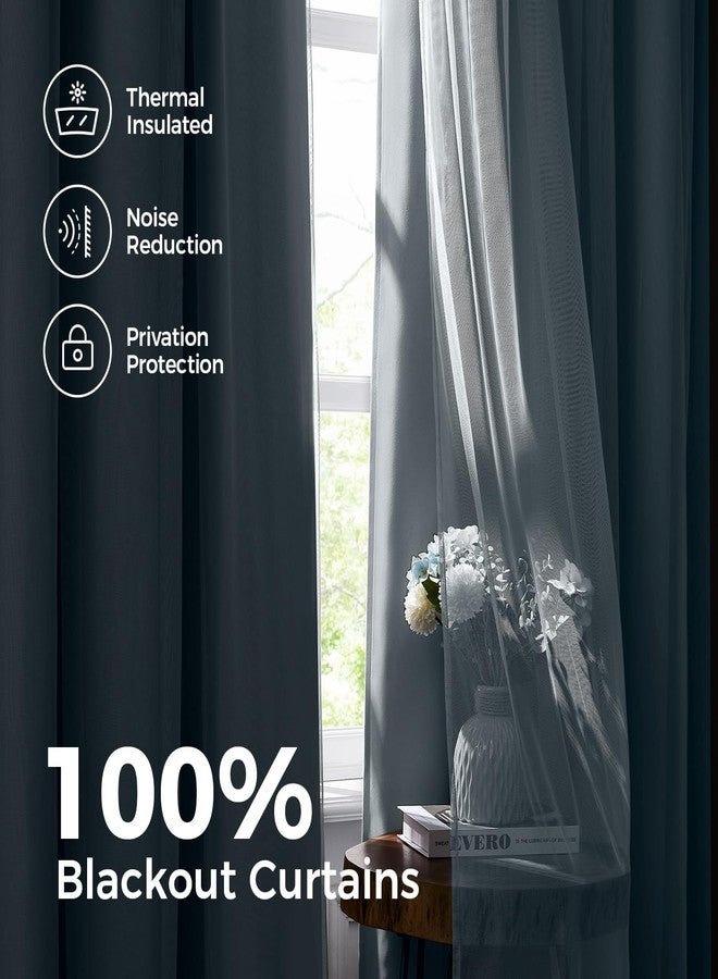 Swandream 100% Blackout Curtains for Bedroom, Double Layer Blue Curtains, Black Out Curtain 84 inch Long with Sheer Overlay for Living Room, Room Darkening Window Drapes with Grommet, 52" W x 84" L - Image 3