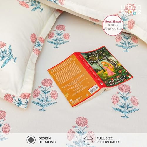 Urban Space Serene 200 TC 100% Cotton Bedsheet for Single Bed with 1 Pillow Cover, Single bedsheet (Sunflower - Pomegranate Pink, Size 58 x 90 inches) - Image 4