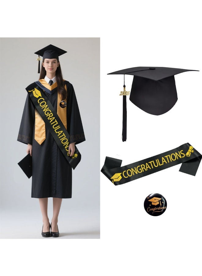 Ailily Graduation Cap,Sash Set and badge three-piece set, Black Graduation Hat with Tassel and 2026 Year Gold Date Charms & “Congratulations” Sash, Adjustable Fit for Adults, for Graduation Ceremonies, Parties & Photo Props (Congratulations) - Image 1