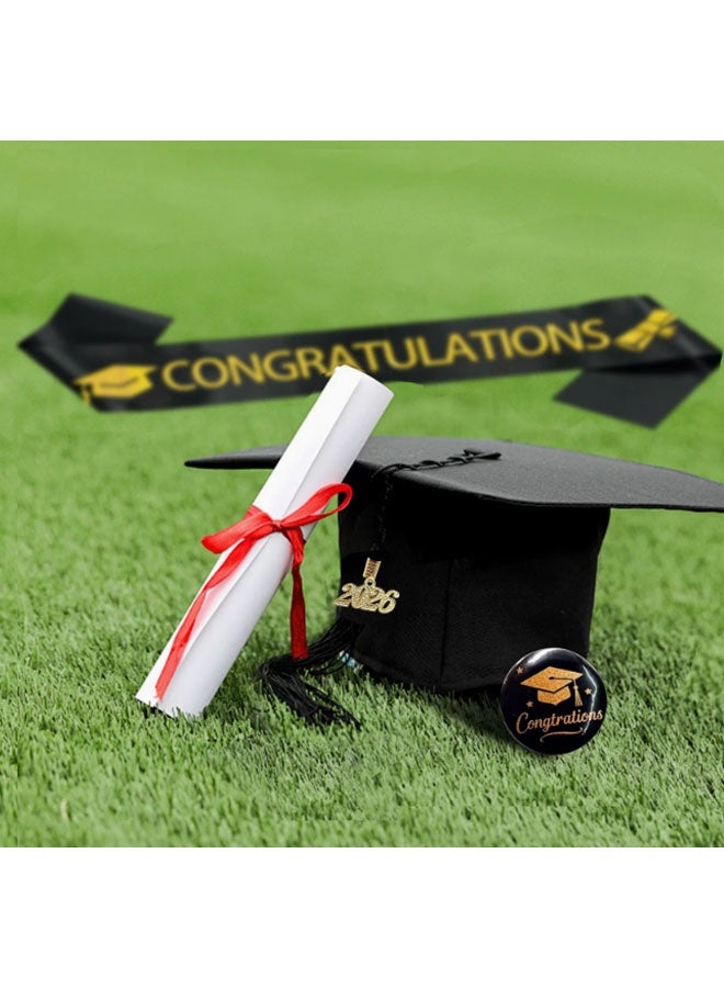 Ailily Graduation Cap,Sash Set and badge three-piece set, Black Graduation Hat with Tassel and 2026 Year Gold Date Charms & “Congratulations” Sash, Adjustable Fit for Adults, for Graduation Ceremonies, Parties & Photo Props (Congratulations) - Image 5