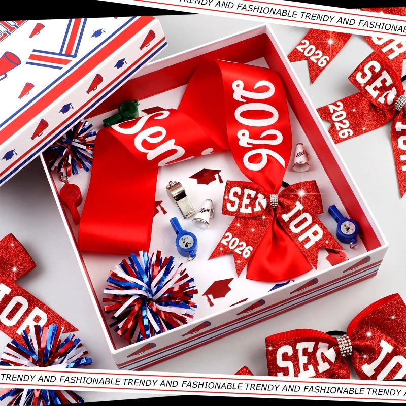 Vinsatin 6 Set Senior Sash 2026 Sport Satin Sash Glitter Cheer Hair Bow Senior Night Decor Cheerleader Gift Girl(Red) - Image 4