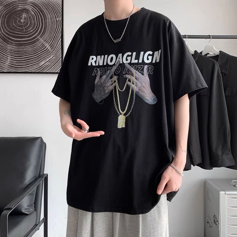 Summer Hip-Hop T-Shirt Men'S Short-Sleeved Trendy Brand Top Fashionable Loose Plus Size Clothes Printed Ins Half-Sleeved T-Shirt - Image 2