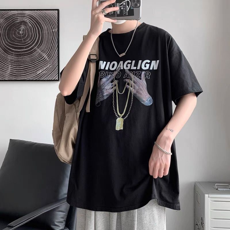 Summer Hip-Hop T-Shirt Men'S Short-Sleeved Trendy Brand Top Fashionable Loose Plus Size Clothes Printed Ins Half-Sleeved T-Shirt - Image 4