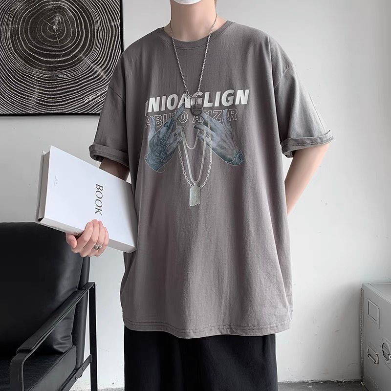Summer Hip-Hop T-Shirt Men'S Short-Sleeved Trendy Brand Top Fashionable Loose Plus Size Clothes Printed Ins Half-Sleeved T-Shirt - Image 5