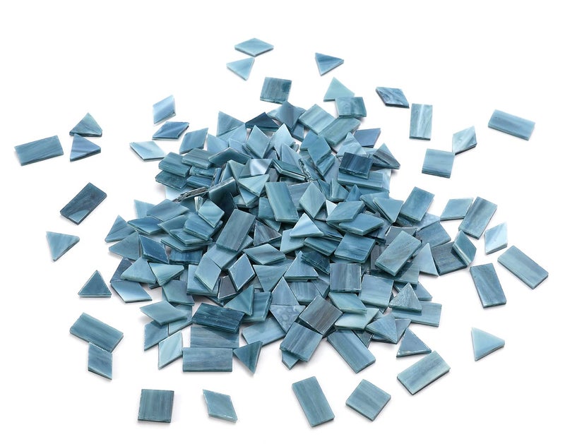 Lanyani Glass Mosaic Tiles - Mixed Colorful Shapes (Square, Rectangle, Diamond, Triangle) - 200 Pieces - Grey - Image 5