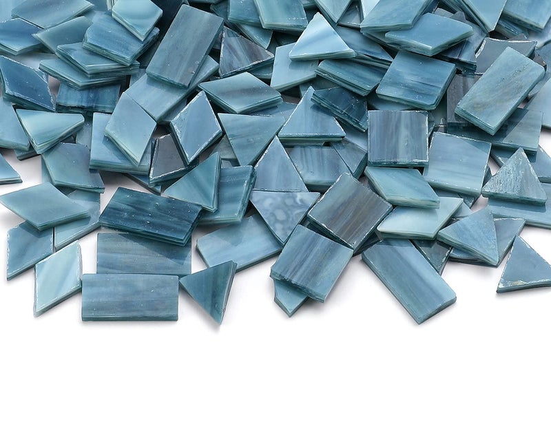 Lanyani Glass Mosaic Tiles - Mixed Colorful Shapes (Square, Rectangle, Diamond, Triangle) - 200 Pieces - Grey - Image 2