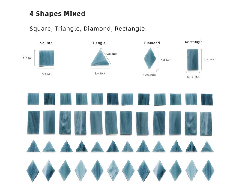 Lanyani Glass Mosaic Tiles - Mixed Colorful Shapes (Square, Rectangle, Diamond, Triangle) - 200 Pieces - Grey - Image 3