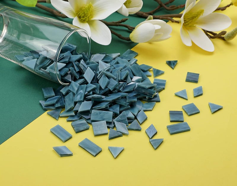 Lanyani Glass Mosaic Tiles - Mixed Colorful Shapes (Square, Rectangle, Diamond, Triangle) - 200 Pieces - Grey - Image 4