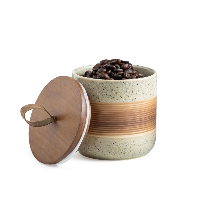 Miamolo Ceramic Jar with Lid Airtight, Coffee Container Kitchen Food Storage Jars for Spice Sugar Tea Bag, Stackable Decorative Jars for Countertop, 18 fl.oz - Image 1