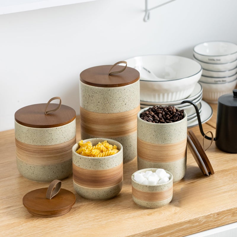 Miamolo Ceramic Jar with Lid Airtight, Coffee Container Kitchen Food Storage Jars for Spice Sugar Tea Bag, Stackable Decorative Jars for Countertop, 18 fl.oz - Image 5
