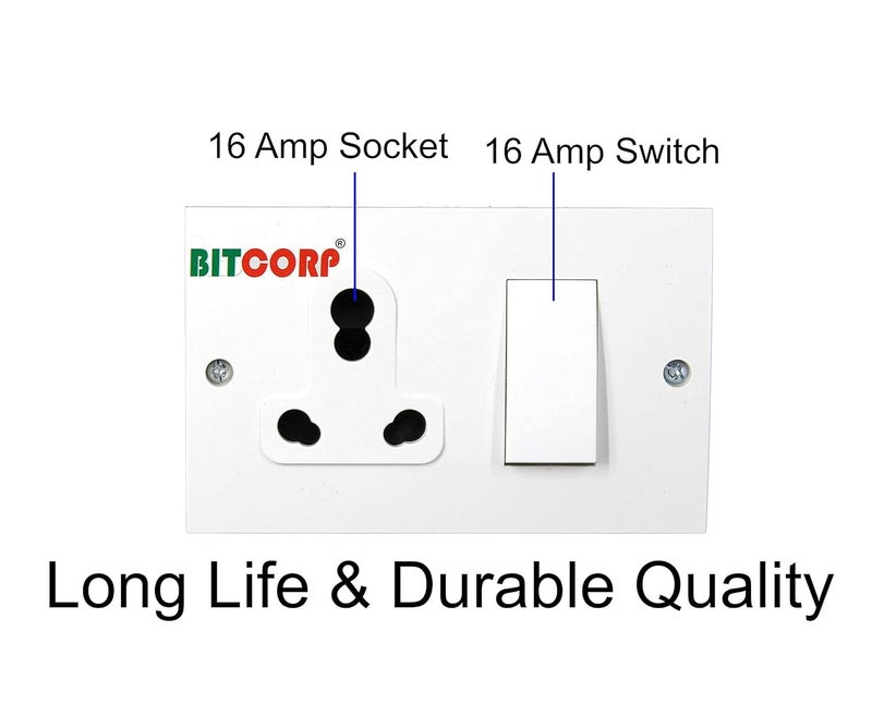 BITCORP Bitcorp Extension Board Heavy Duty Box 6A 16A 20A with Thermal Protection 1 Way Socket 1 Switch 2500W Surge Protection with 4 Meter Long Cable Cord Wall Mount White  - Image 2