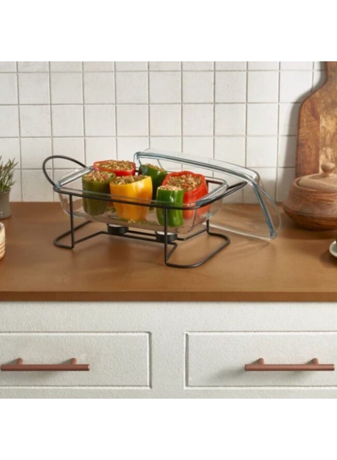 بوركام طاجن زجاجي مستطيل للفرن من بوركام مع غطاء وحامل أسود 33.6 × 19 سم – صنع في تركيا - Image 3