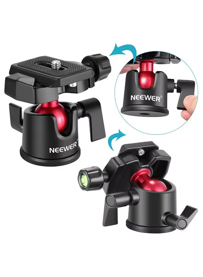 NEEWER Camera Tripod Head Ball Head 360° Rotating Panoramic with 1/4" Arca Type Quick Plate and Bubble Level - Image 1