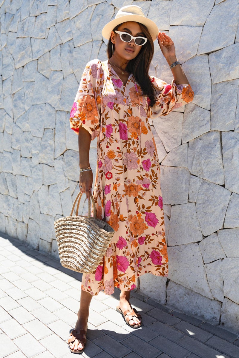 miduo Womens Maxi Dress Casual V Neck Summer Short Sleeve Floral Bohemian Boho Beach Long Dresses Ankle Dresses XL - Image 2