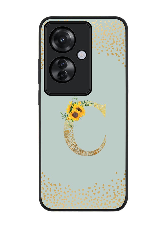 Stylizedd Rugged Black edge case for Oppo Reno11 F / Oppo F25 Pro 5G,Slim fit Soft Cover Custom Monogram Initial Letter Floral Pattern Alphabet - C (Light Grey) - Image 1