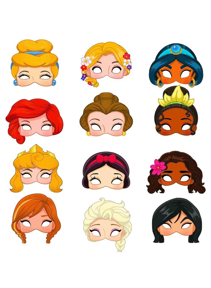 general Princesses Party Half Face Masks - 24PCS Set with 24 Elastic Strings Cute Cosplay Masks for Girls Birthday Carnival - Image 1