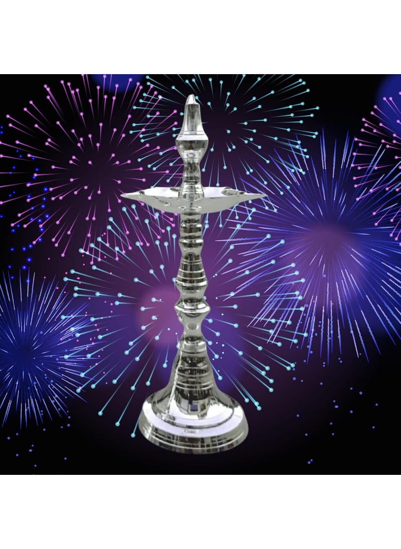 Denique Denique Silver Plated Brass Kerala Samai Diya Deepam Deepak Traditional Diya Lamp Vilakku for Pooja and Gifting Purpose 1pc  - Image 3