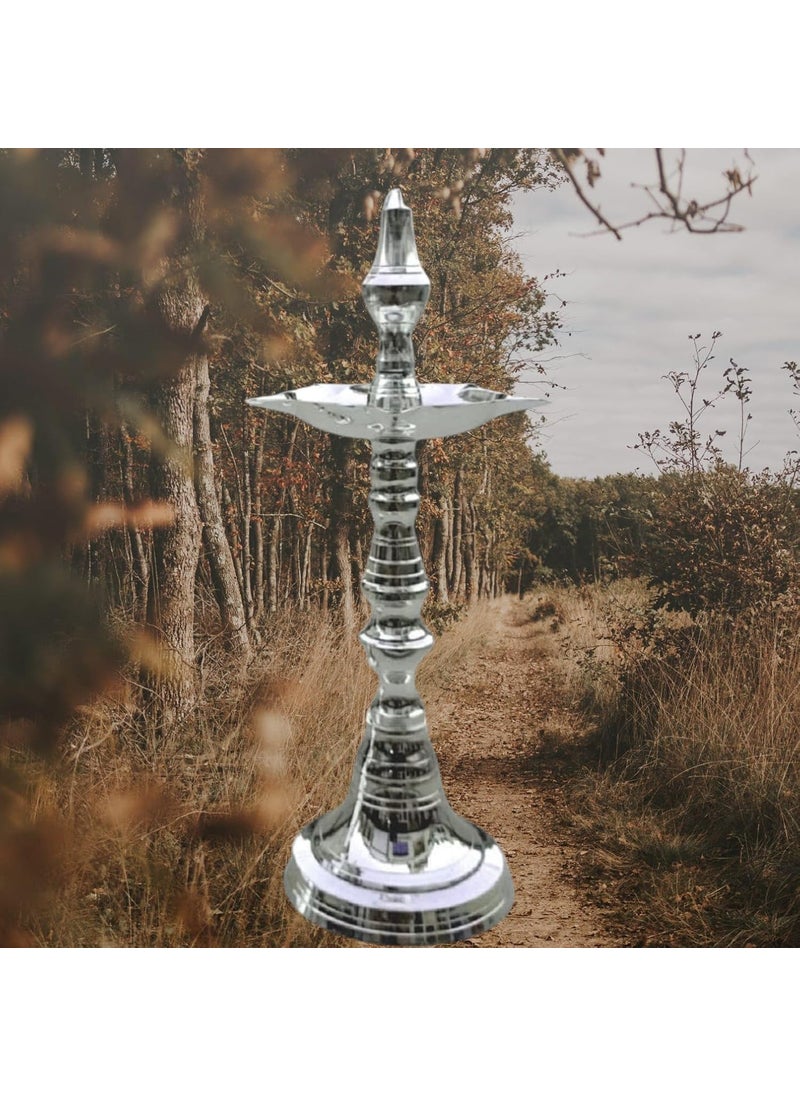 Denique Denique Silver Plated Brass Kerala Samai Diya Deepam Deepak Traditional Diya Lamp Vilakku for Pooja and Gifting Purpose 1pc  - Image 4