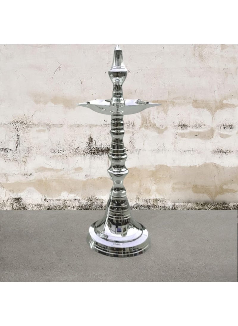 Denique Denique Silver Plated Brass Kerala Samai Diya Deepam Deepak Traditional Diya Lamp Vilakku for Pooja and Gifting Purpose 1pc  - Image 5