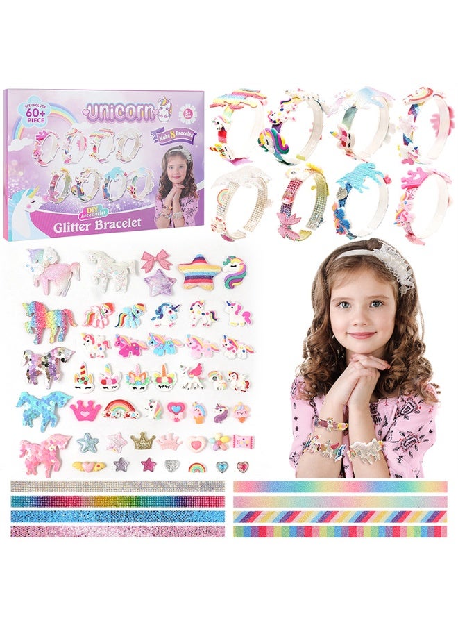 Capstro Glitter Bracelet Kit Unicorn Edition – 8 DIY Unicorn Bracelets with Rainbow Charms, Stars, Glitter Beads & Colorful Pendants – Creative Arts & Crafts Jewelry Kit Gift for Girls Age 5+ - Image 3