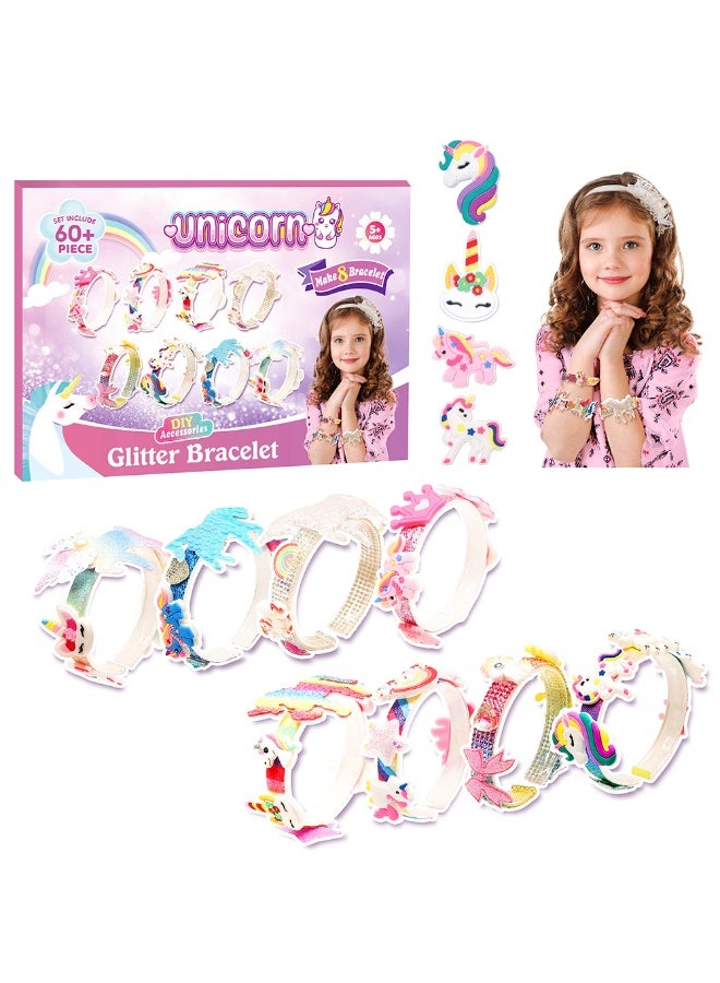 Capstro Glitter Bracelet Kit Unicorn Edition – 8 DIY Unicorn Bracelets with Rainbow Charms, Stars, Glitter Beads & Colorful Pendants – Creative Arts & Crafts Jewelry Kit Gift for Girls Age 5+ - Image 1