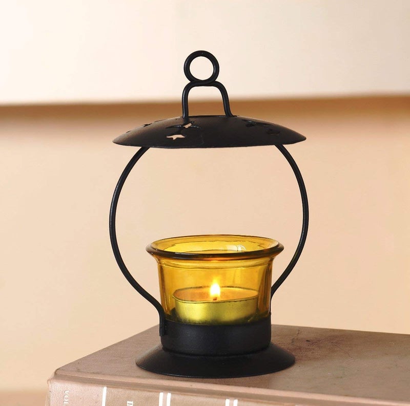 Puja N Pujari Puja N Pujari Crystal Tealight Holder Lantern Table Candle Lamp for Home Decor Yellow Color  - Image 3