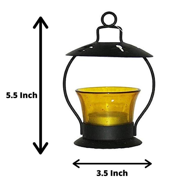Puja N Pujari Puja N Pujari Crystal Tealight Holder Lantern Table Candle Lamp for Home Decor Yellow Color  - Image 4